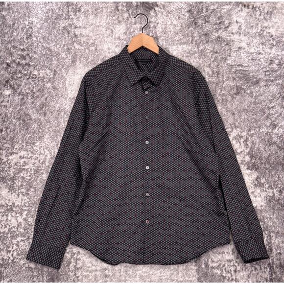John Varvatos Shirt Large Mens Gray Skull Pattern Woven Long Sleeve Button Down - Picture 1 of 8
